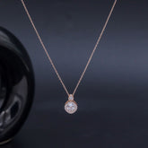 925 Sterling Silver Solitaire Zircon Rose Gold Pendant With Link Chain